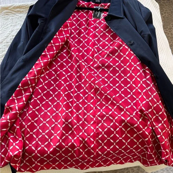 NWT Design Exchange Due Per Due Rain Trench Coat Navy Red Lining Sz 18W - Picture 6 of 7